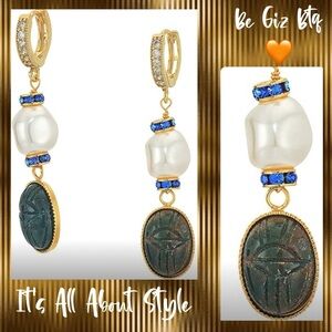 NWT Shashi Harlow Gold Pearl Green Stone Drop Earrings